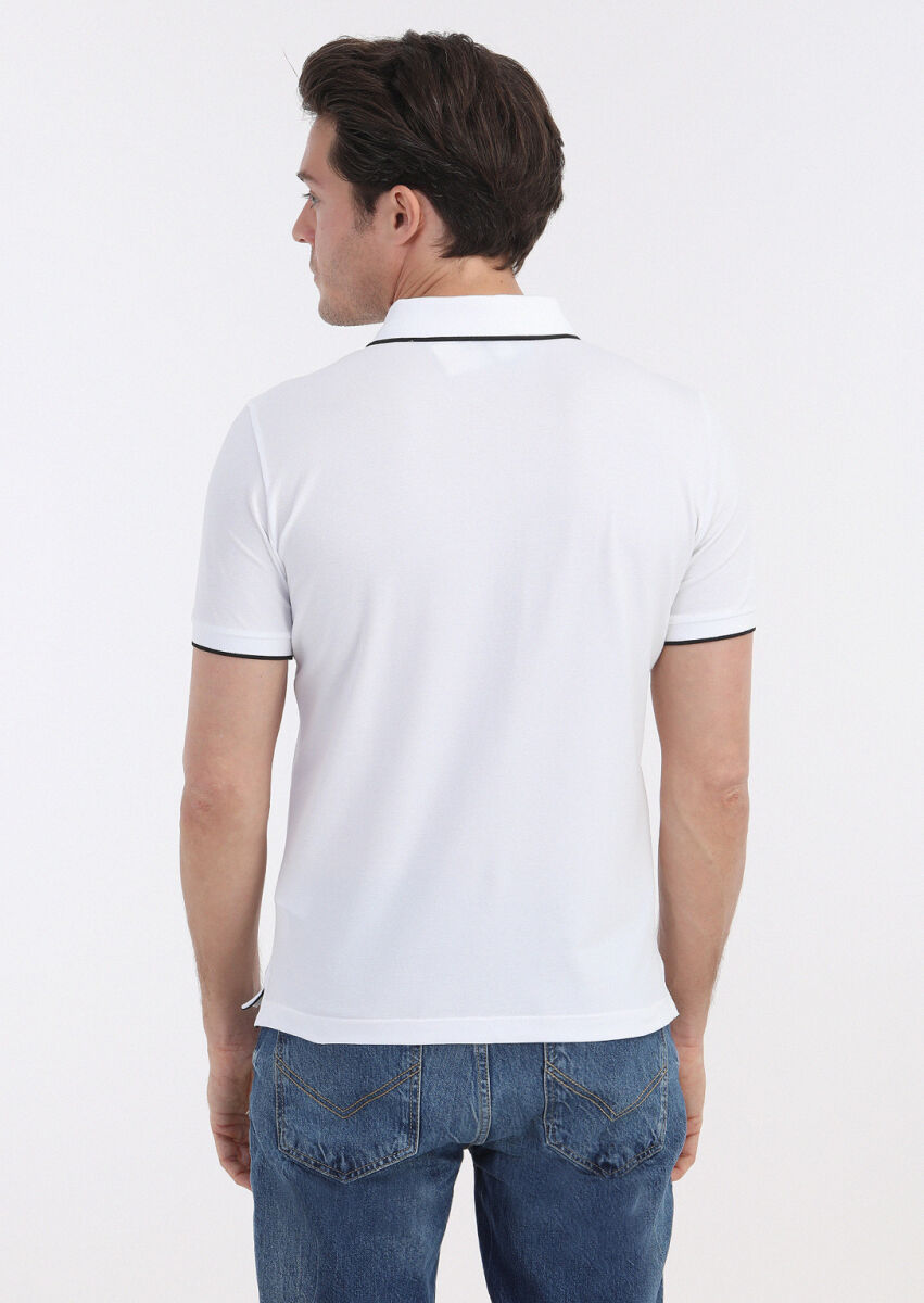 White Plain Polo Neck Cotton Blended T-Shirt - 4