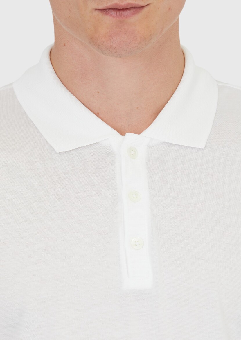 White Plain Polo Neck Cotton Blended T-Shirt - 5