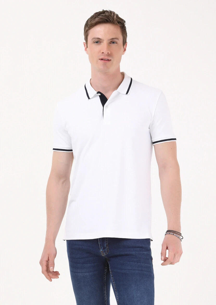 White Plain Polo Neck T-Shirt - 1