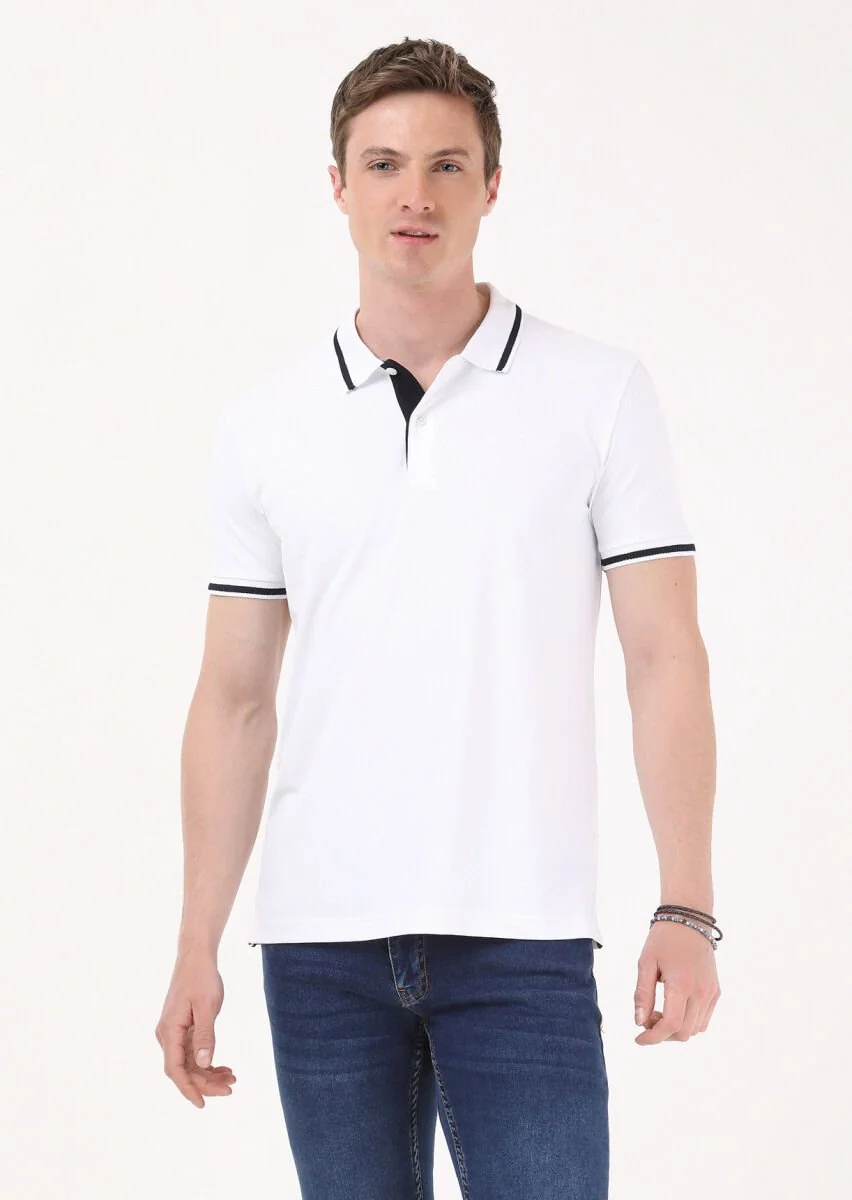 White Plain Polo Neck T-Shirt - 1