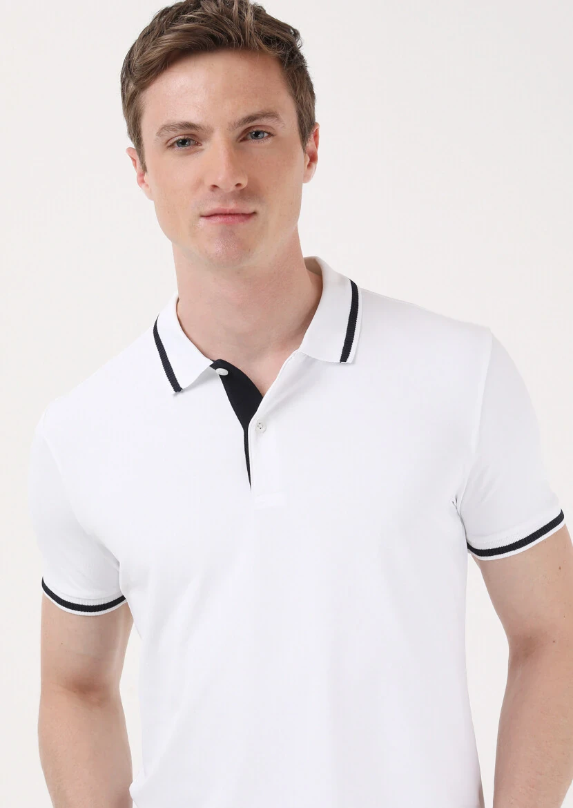 White Plain Polo Neck T-Shirt - 4