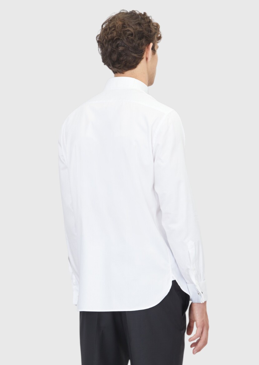 White Plain Regular Fit Double Cuff Tuxedo Shirts - 5
