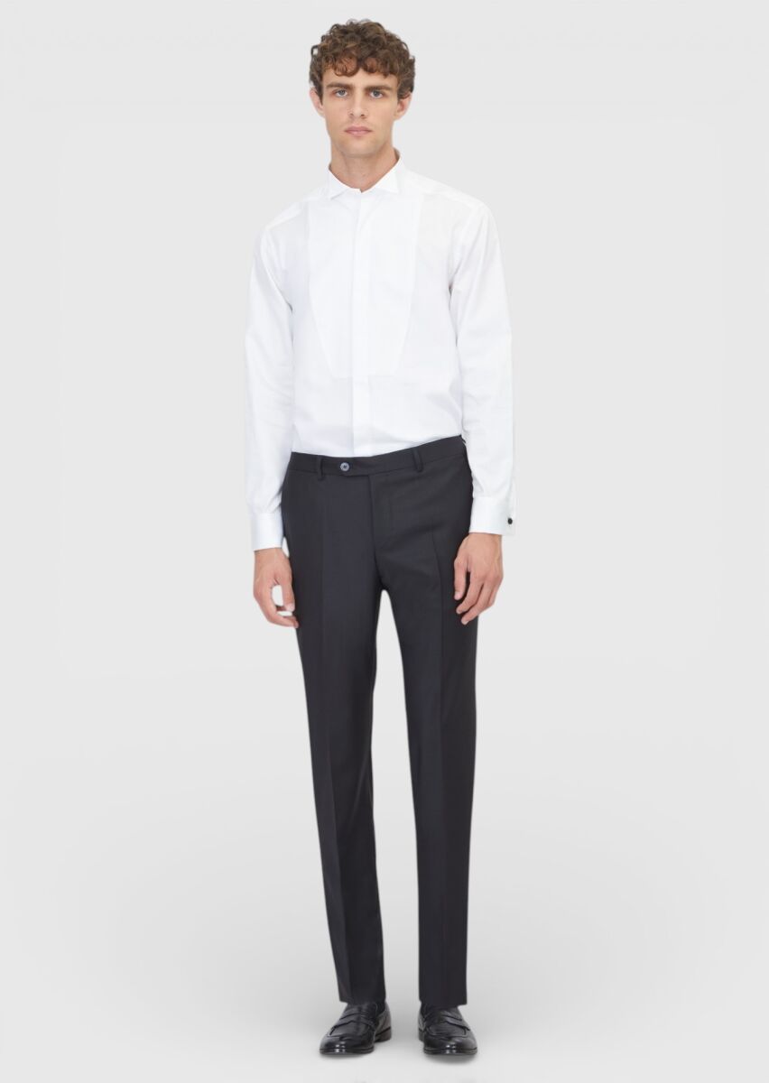 White Plain Regular Fit Double Cuff Wing Collar Tuxedo Shirts - 2