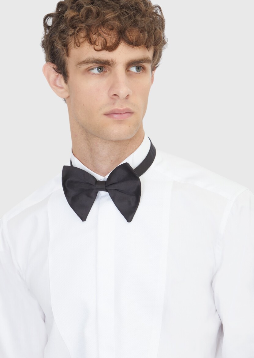 White Plain Regular Fit Double Cuff Wing Collar Tuxedo Shirts - 4