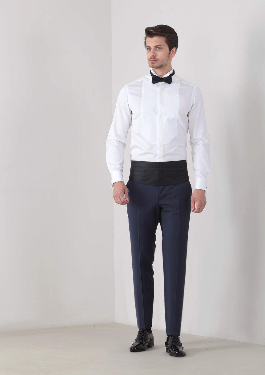 White Plain Regular Fit Double Cuff Wing Collar Tuxedo Shirts - 1