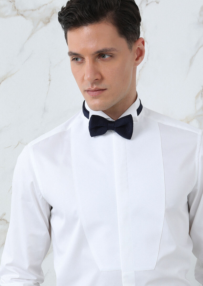 White Plain Regular Fit Double Cuff Wing Collar Tuxedo Shirts - 3