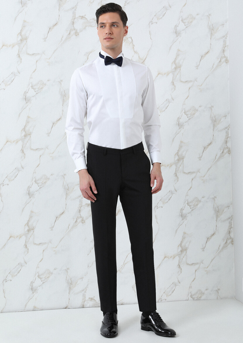 White Plain Regular Fit Double Cuff Wing Collar Tuxedo Shirts - 4