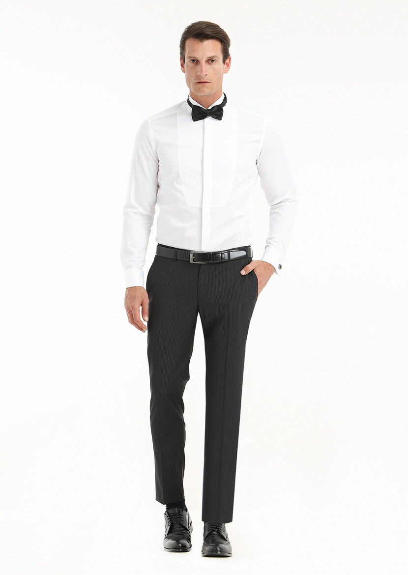 White Plain Regular Fit Double Cuff Wing Collar Tuxedo Shirts - 1