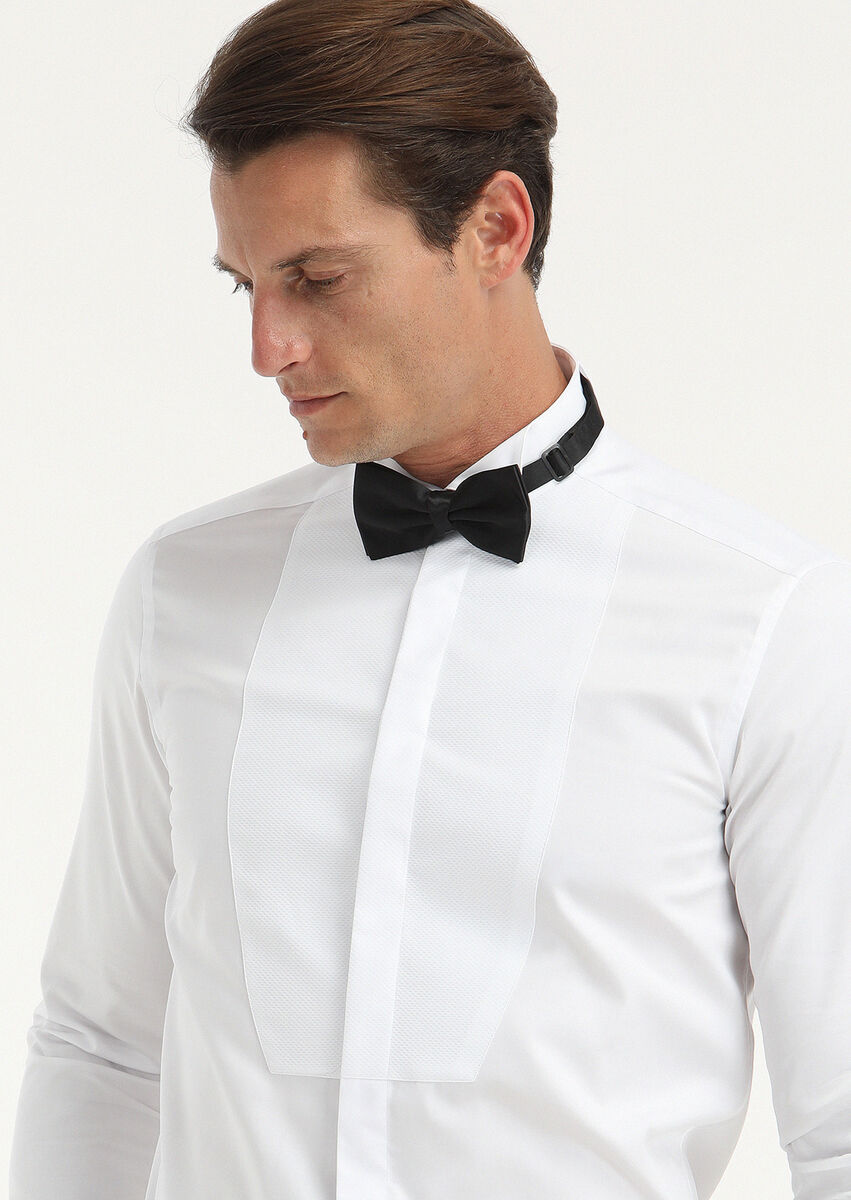 White Plain Regular Fit Double Cuff Wing Collar Tuxedo Shirts - 3