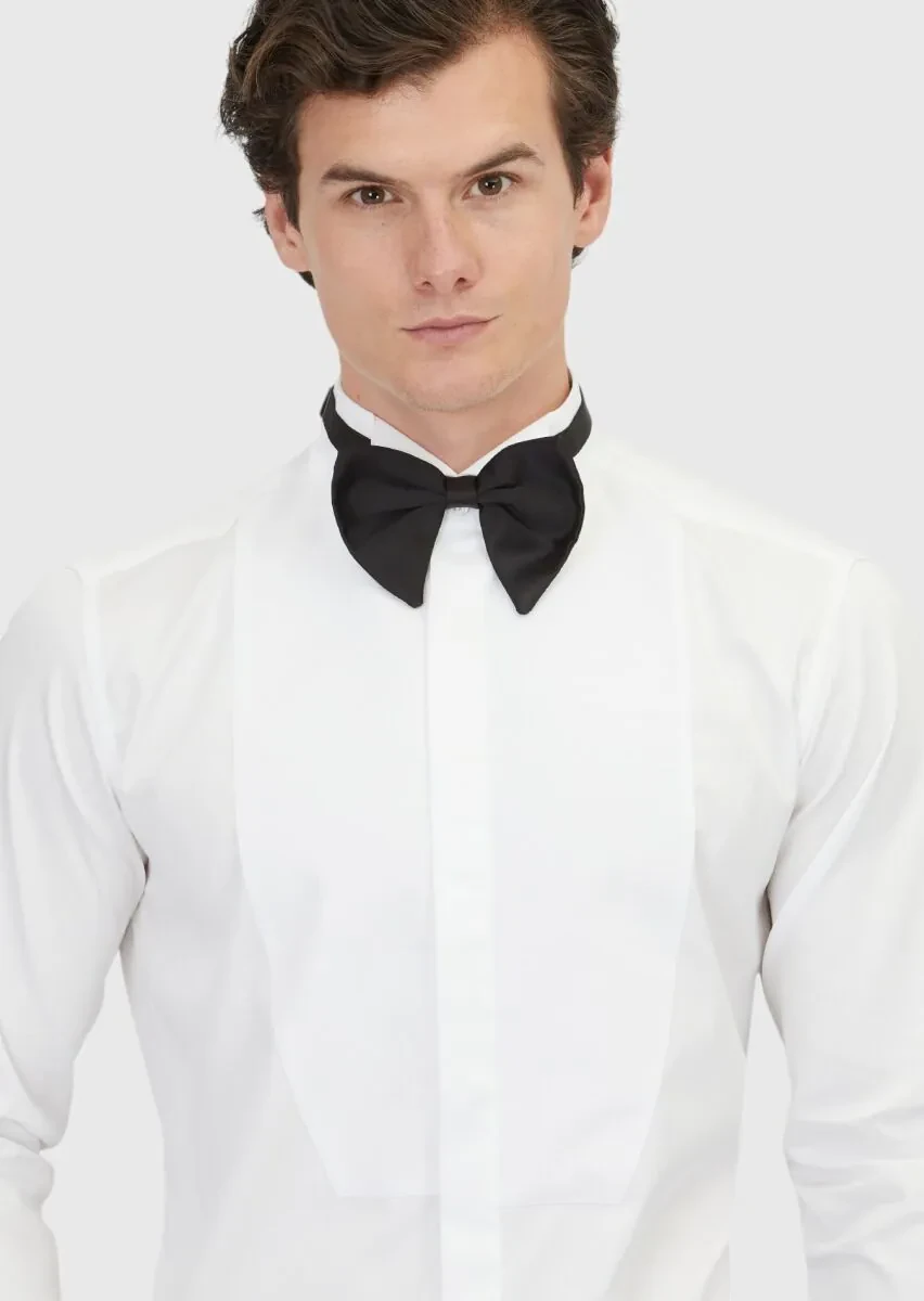 White Plain Regular Fit Double Cuff Wing Collar Tuxedo Shirts - 3