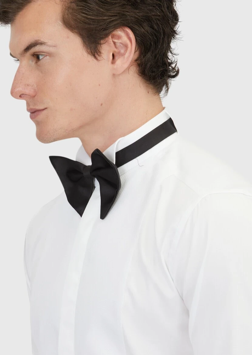 White Plain Regular Fit Double Cuff Wing Collar Tuxedo Shirts - 4