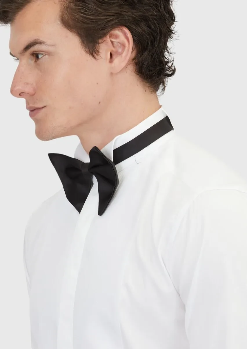 White Plain Regular Fit Double Cuff Wing Collar Tuxedo Shirts - 4