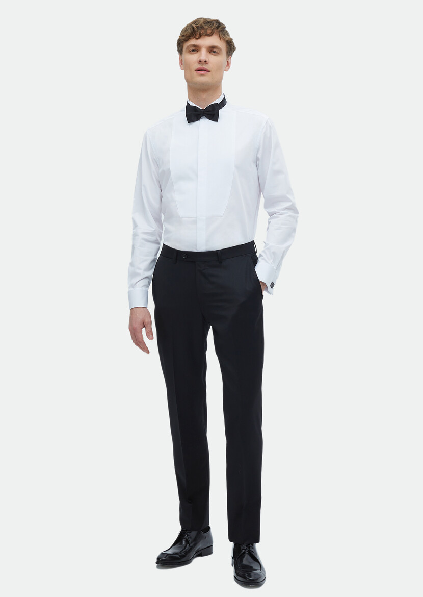 White Plain Regular Fit Double Cuff Wing Collar Tuxedo Shirts - 2