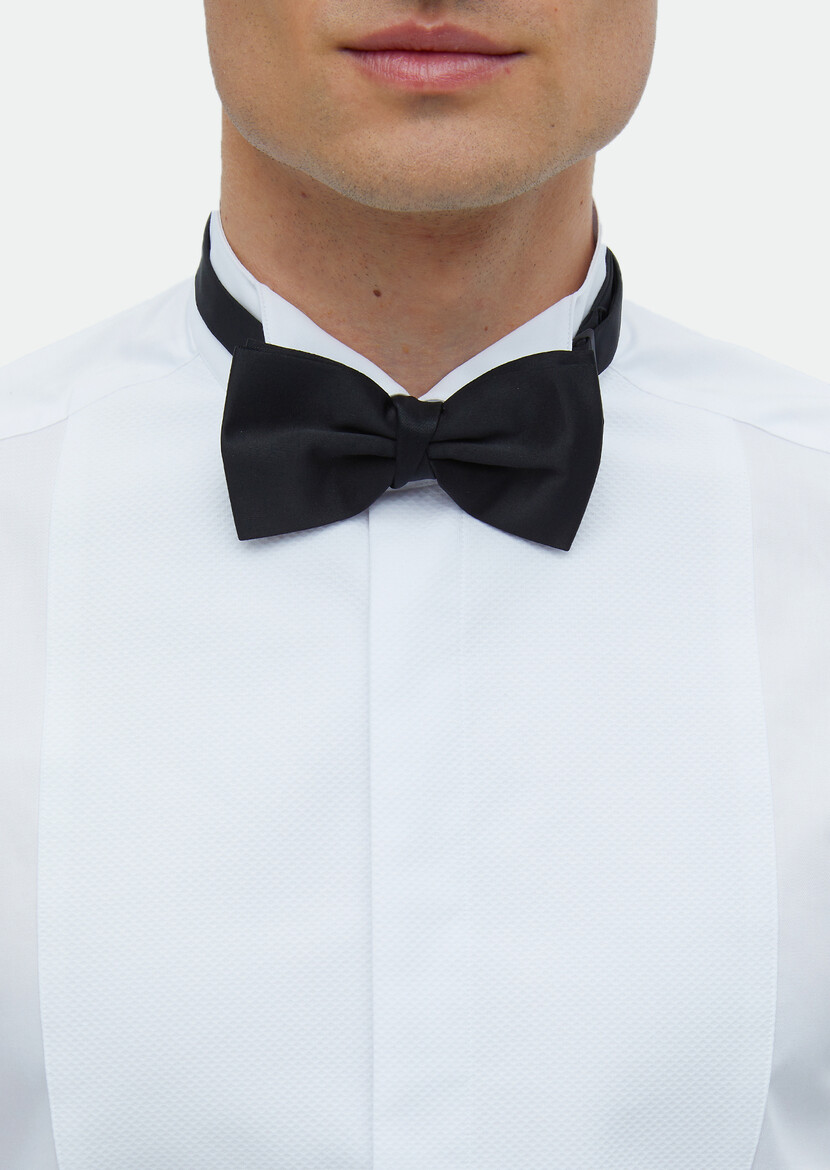 White Plain Regular Fit Double Cuff Wing Collar Tuxedo Shirts - 4