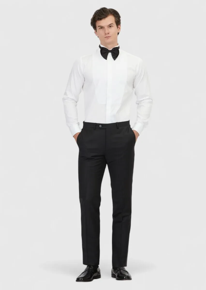 White Plain Regular Fit Double Cuff Wing Collar Tuxedo Shirts - 2