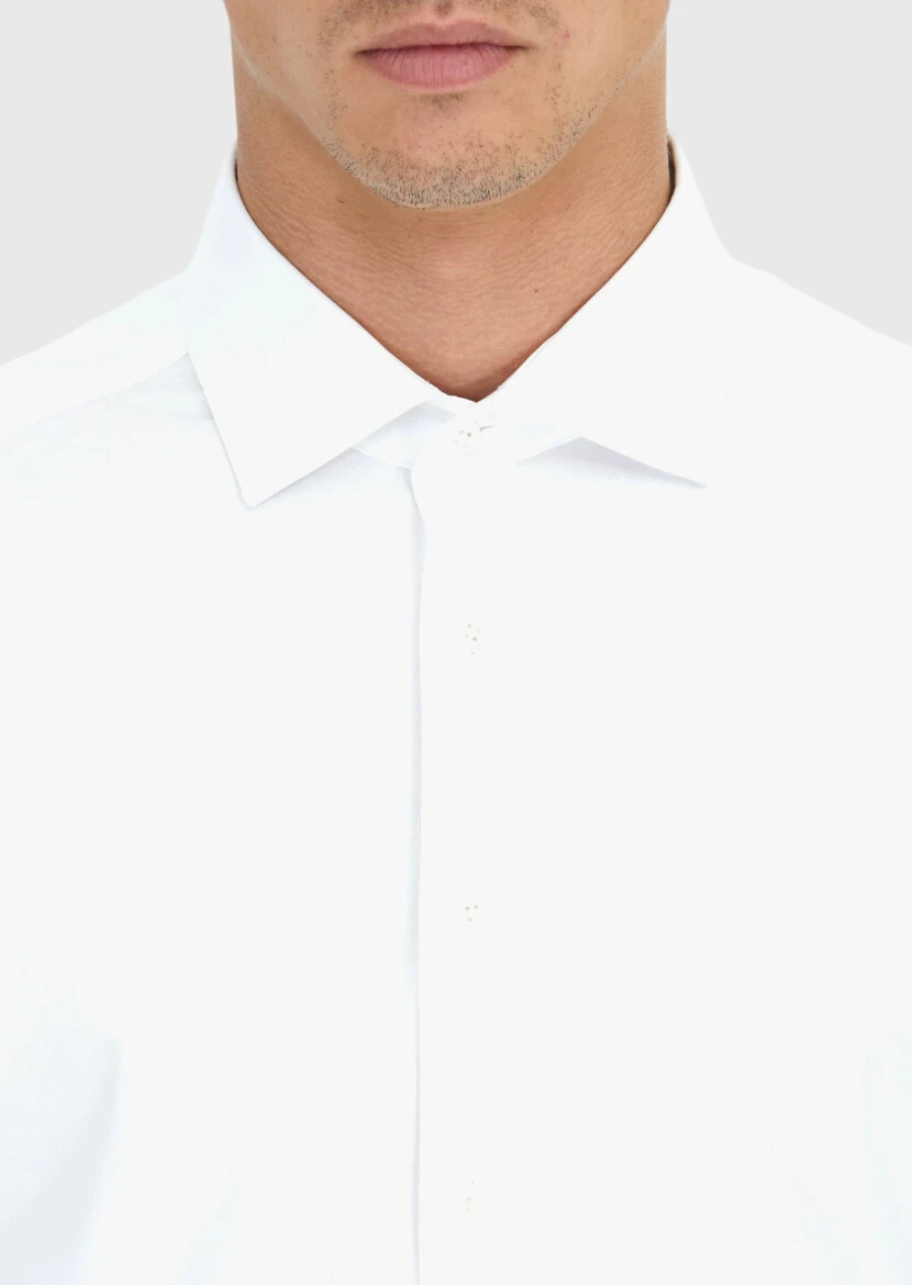 White Plain Regular Fit Knitting Casual Cotton Blended Shirt - 5