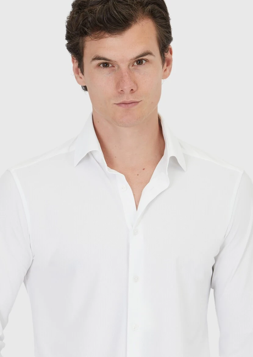 White Plain Regular Fit Knitting Classical Shirt - 4
