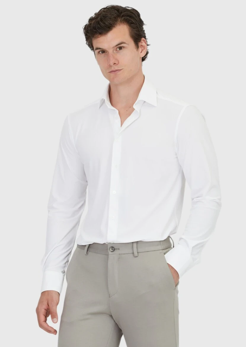White Plain Regular Fit Knitting Classical Shirt - 1