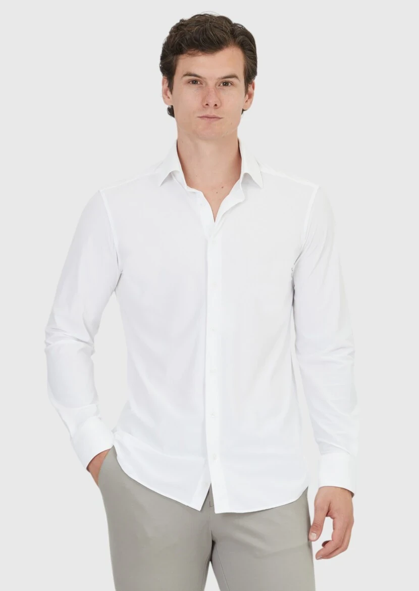 White Plain Regular Fit Knitting Classical Shirt - 3