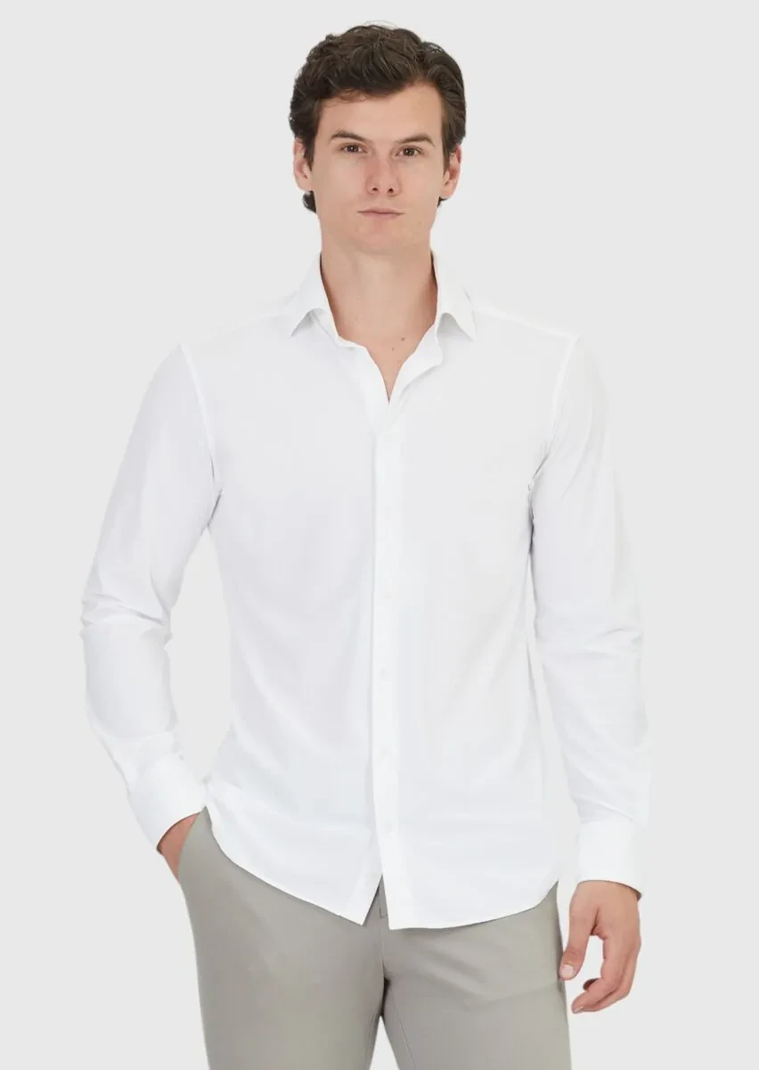 White Plain Regular Fit Knitting Classical Shirt - 3