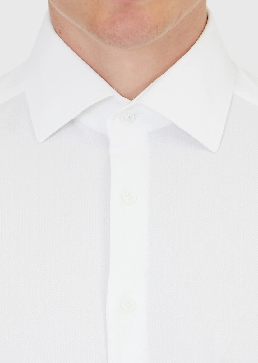 White Plain Regular Fit Knitting Classical Shirt - 5