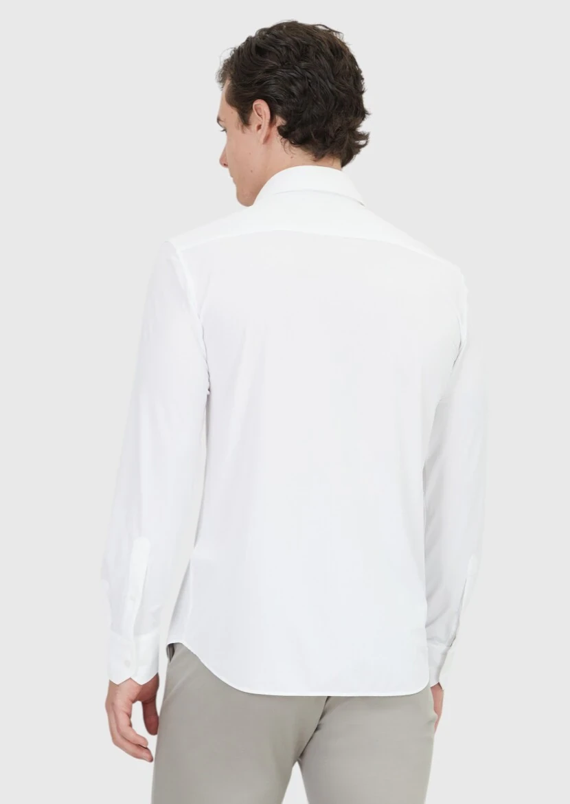 White Plain Regular Fit Knitting Classical Shirt - 6
