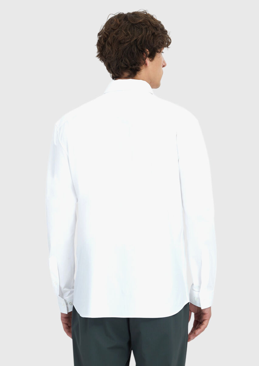 White Plain Regular Fit Long Knitting Casual Cotton Blended Shirt - 6