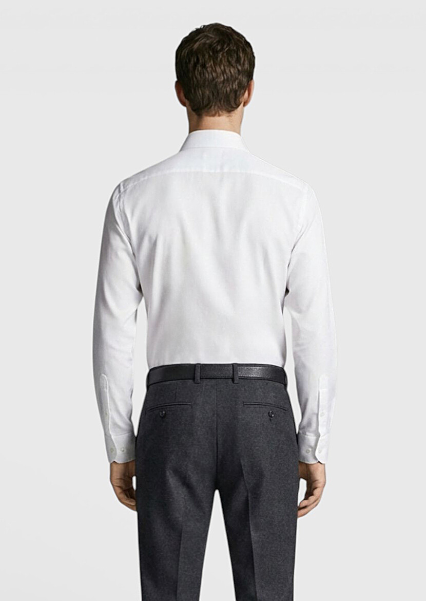 White Plain Regular Fit Long Knitting Classical Shirt - 4