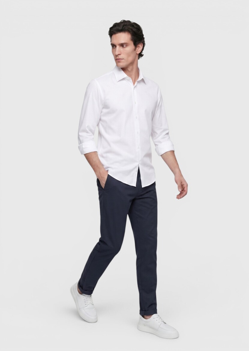 White Plain Regular Fit Long Knitting Classical Shirt 