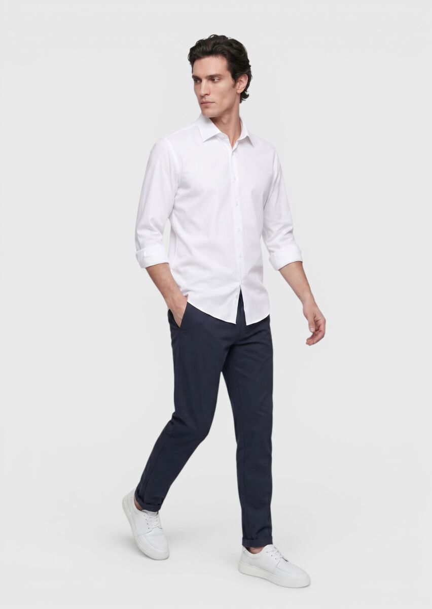 White Plain Regular Fit Long Knitting Classical Shirt - 2