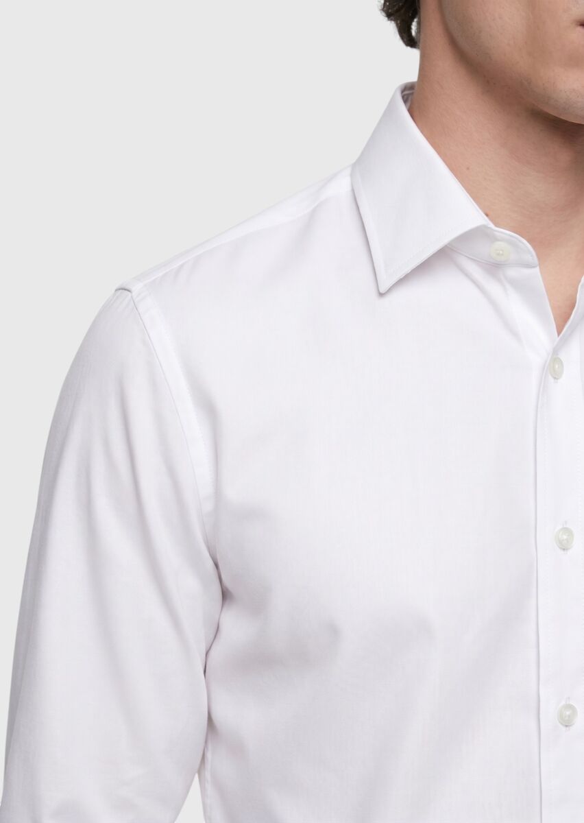 White Plain Regular Fit Long Knitting Classical Shirt - 3