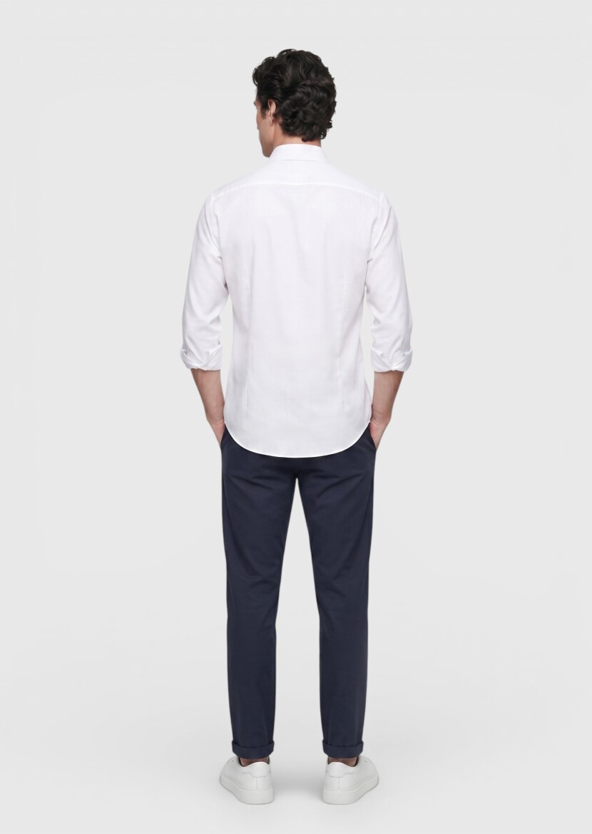 White Plain Regular Fit Long Knitting Classical Shirt - 5