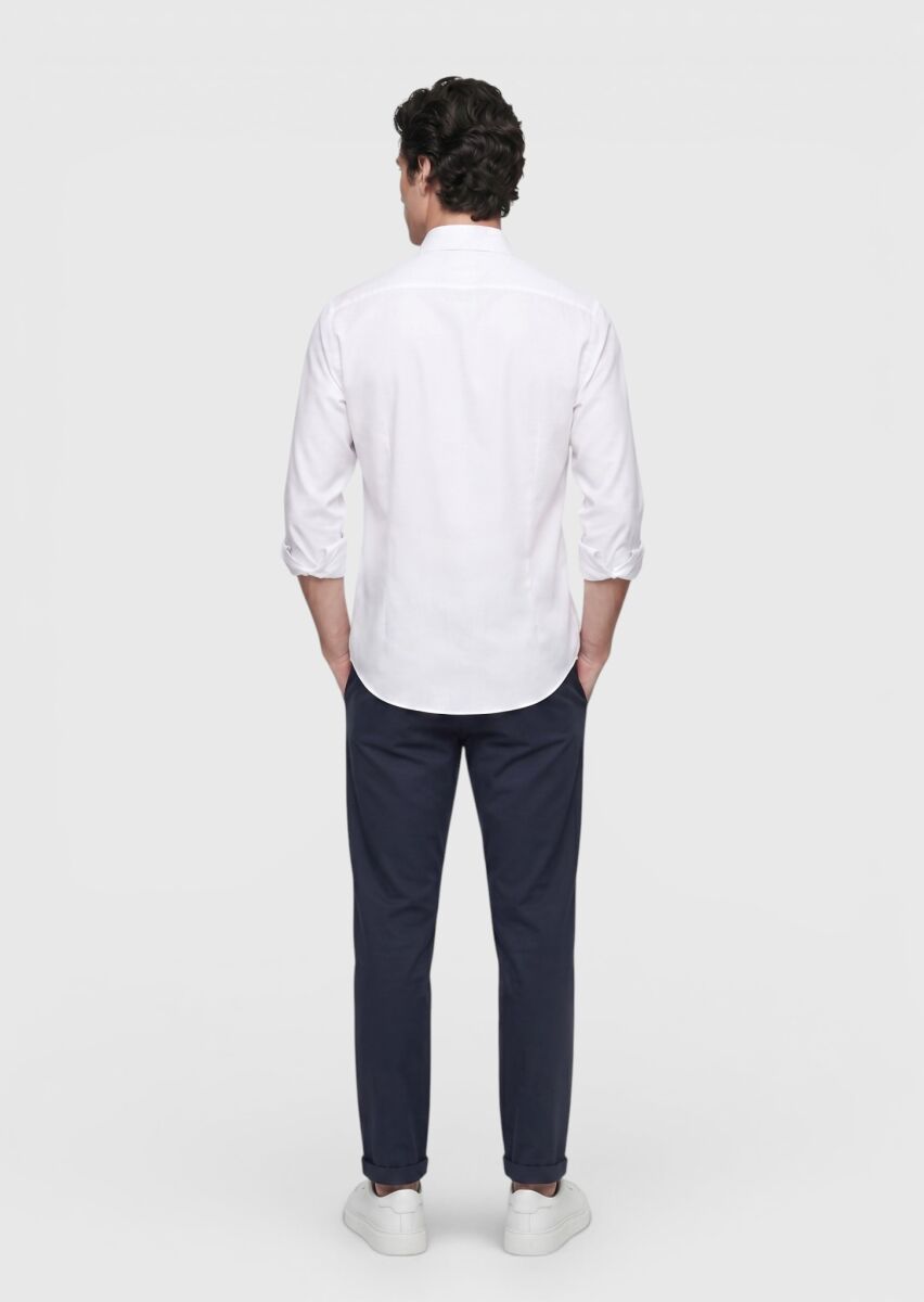 White Plain Regular Fit Long Knitting Classical Shirt - 5