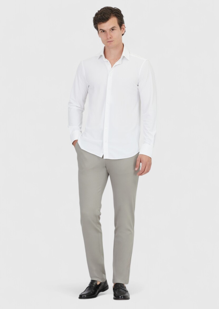 White Plain Regular Fit Long Knitting Classical Shirt - 2