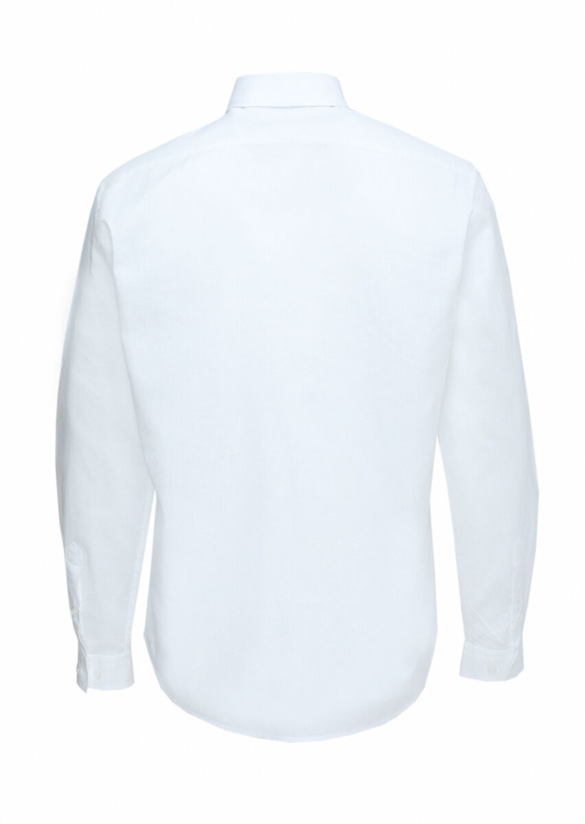 White Plain Regular Fit Long Weaving Casual Cotton Blended Shirt - 5