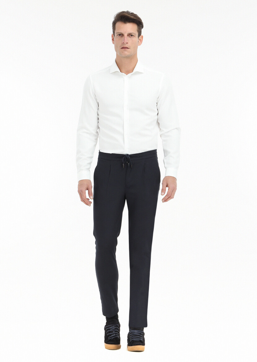 White Plain Regular Fit Long Weaving Casual Cotton Blended Shirt - 1