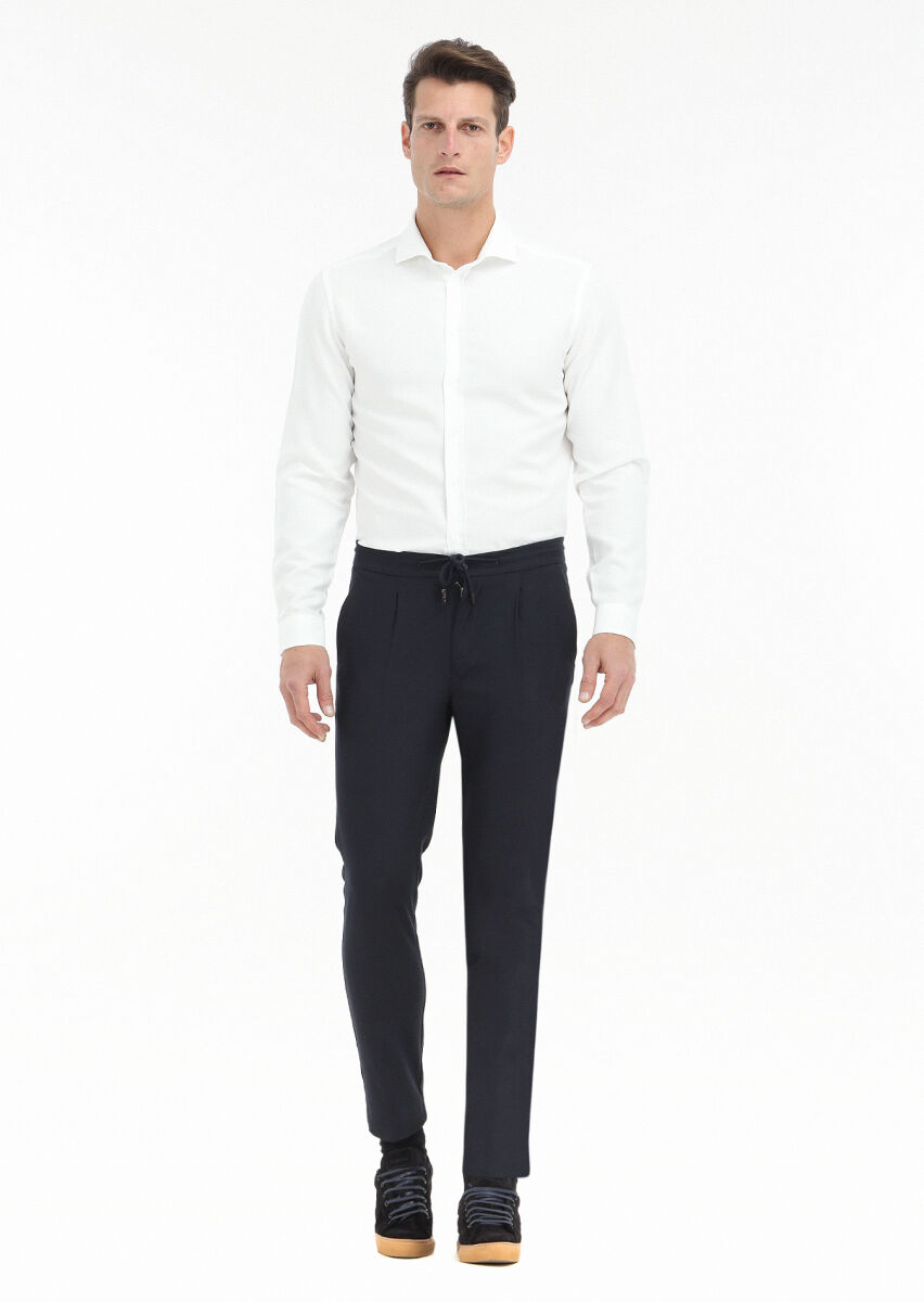 White Plain Regular Fit Long Weaving Casual Cotton Blended Shirt - 1