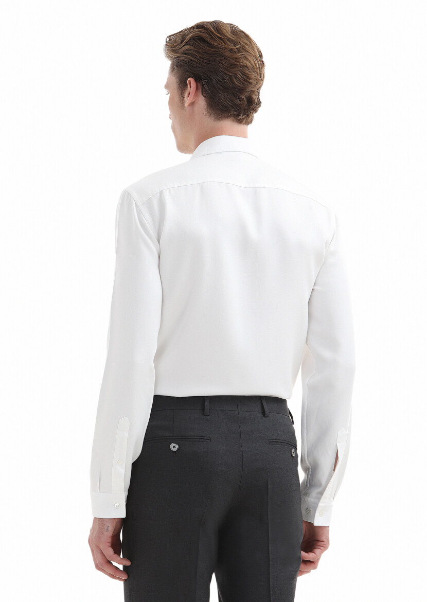 White Plain Regular Fit Long Weaving Casual Shirt - 5