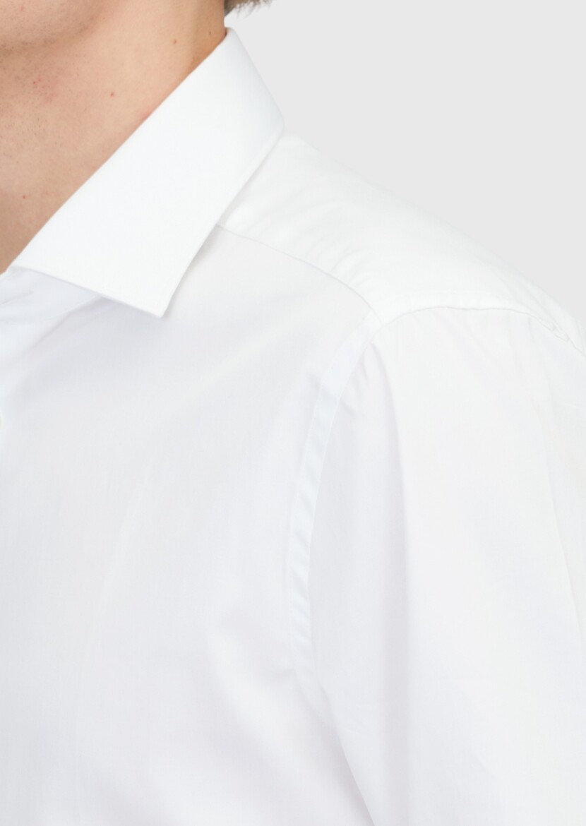 White Plain Regular Fit Long Weaving Classical 100% Cotton Shirt - 5