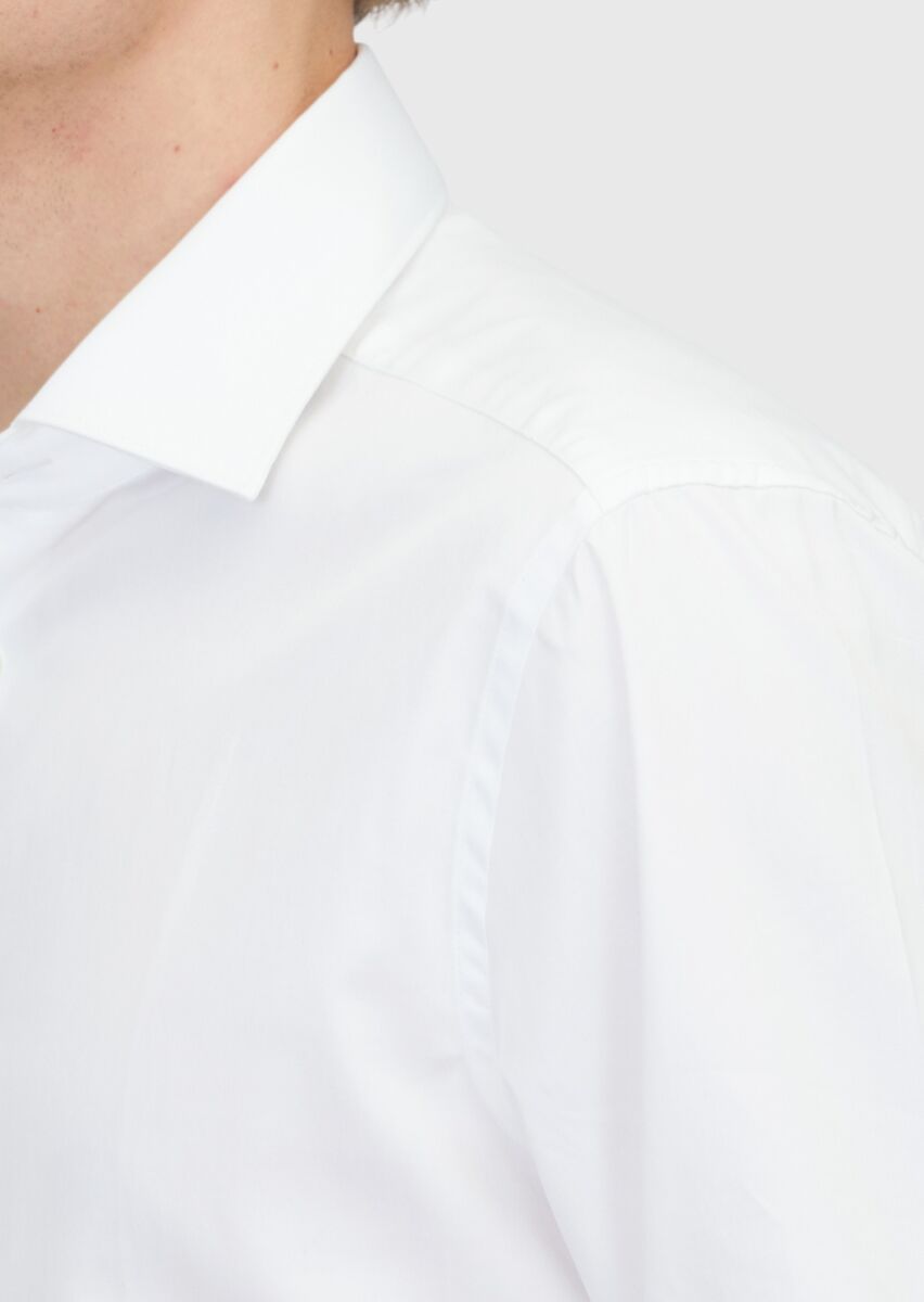 White Plain Regular Fit Long Weaving Classical 100% Cotton Shirt - 5