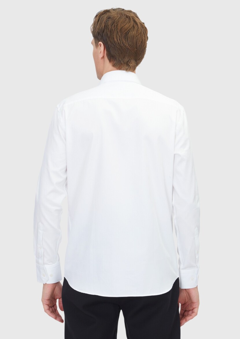 White Plain Regular Fit Long Weaving Classical 100% Cotton Shirt - 6