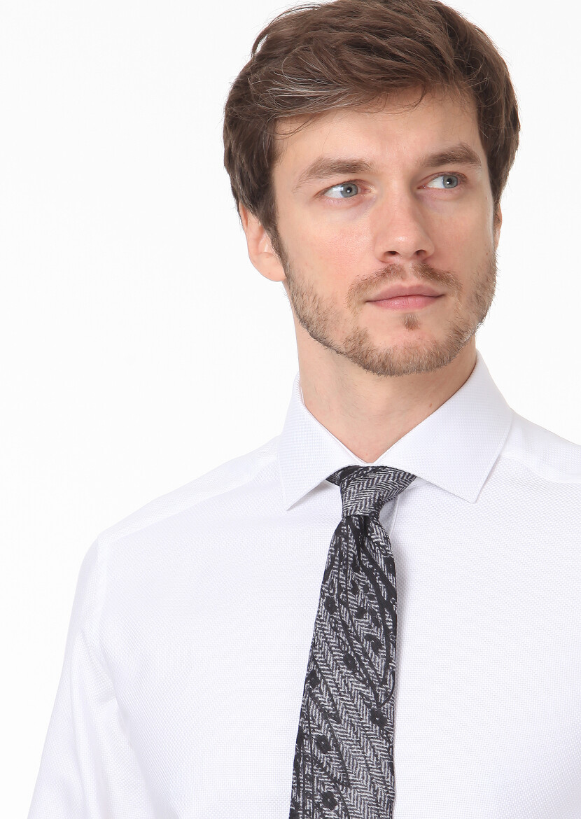 White Plain Regular Fit Long Weaving Classical 100% Cotton Shirt - 2