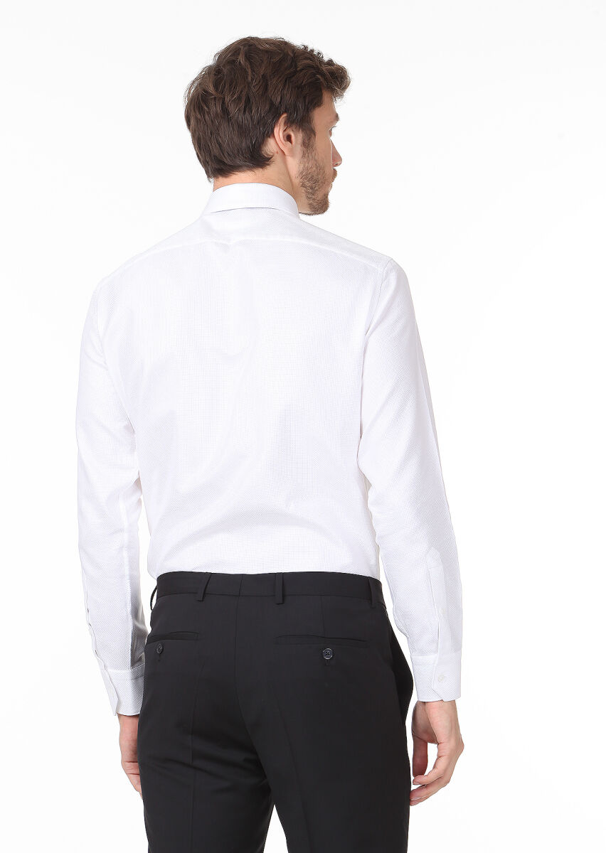 White Plain Regular Fit Long Weaving Classical 100% Cotton Shirt - 4