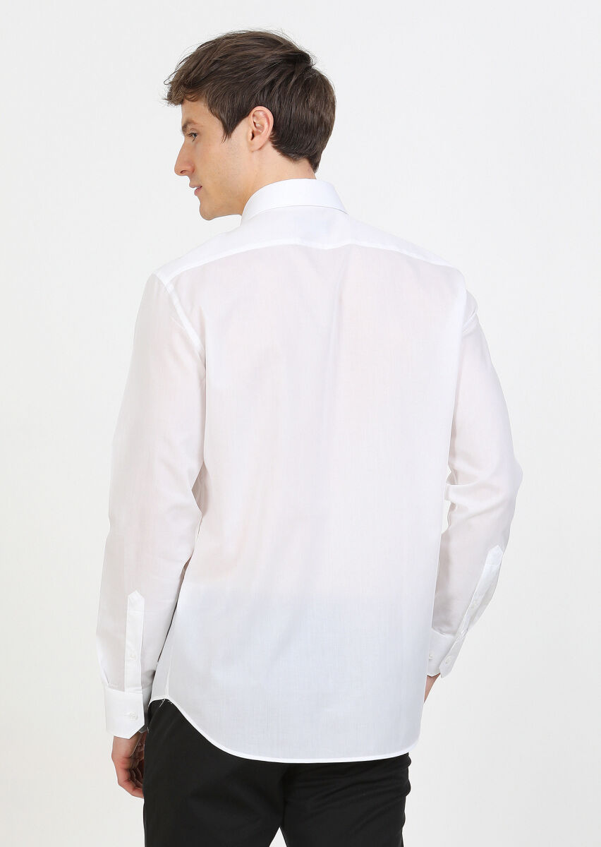 White Plain Regular Fit Long Weaving Classical 100% Cotton Shirt - 4