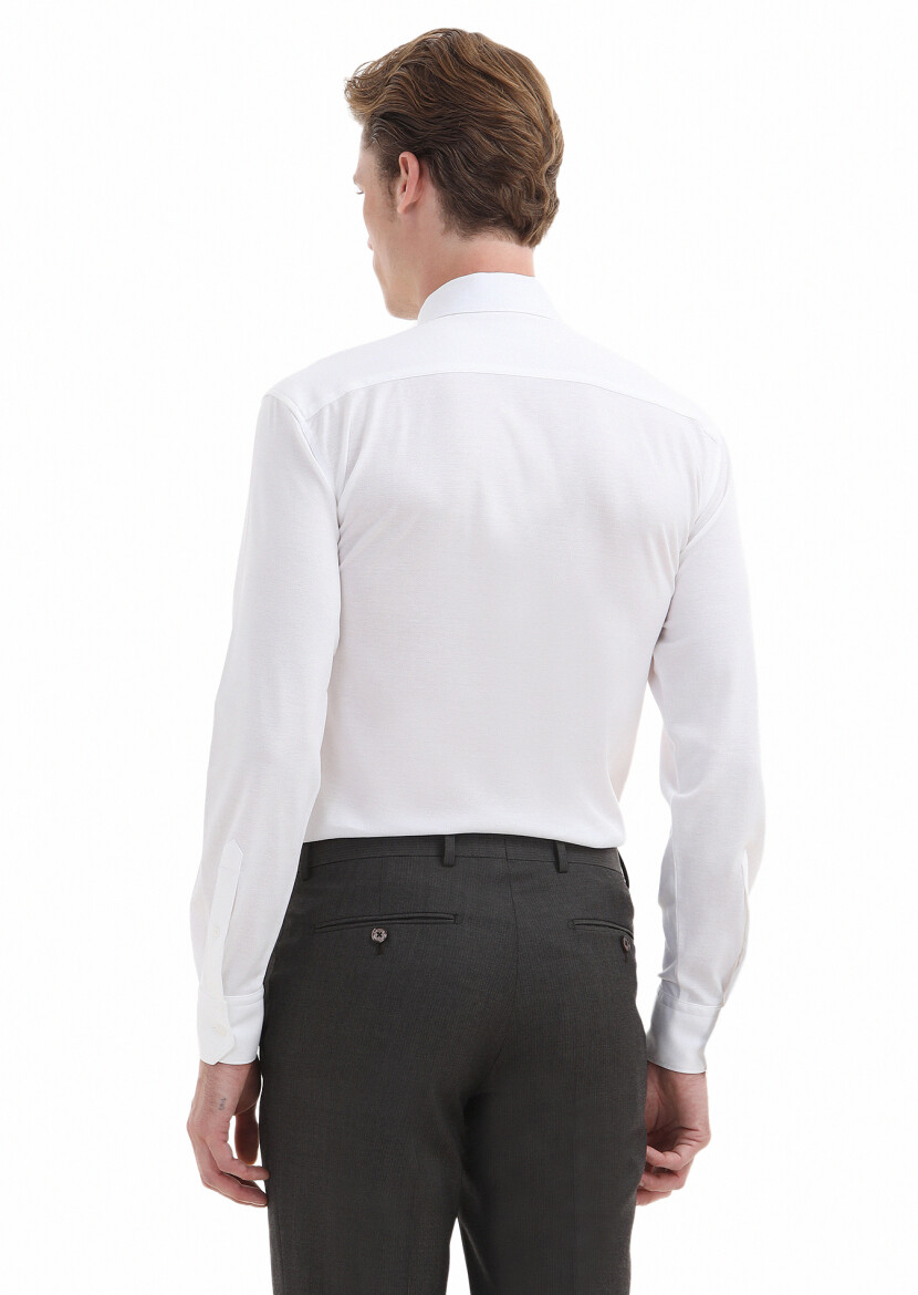 White Plain Regular Fit Long Weaving Classical 100% Cotton Shirt - 4
