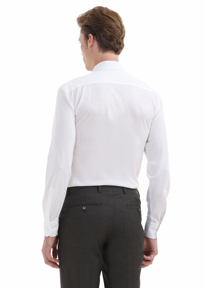 White Plain Regular Fit Long Weaving Classical 100% Cotton Shirt - 4