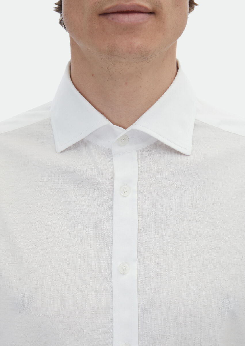 White Plain Regular Fit Long Weaving Classical 100% Cotton Shirt - 4