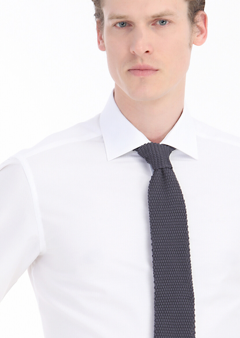 White Plain Regular Fit Long Weaving Classical 100% Cotton Shirt - 4