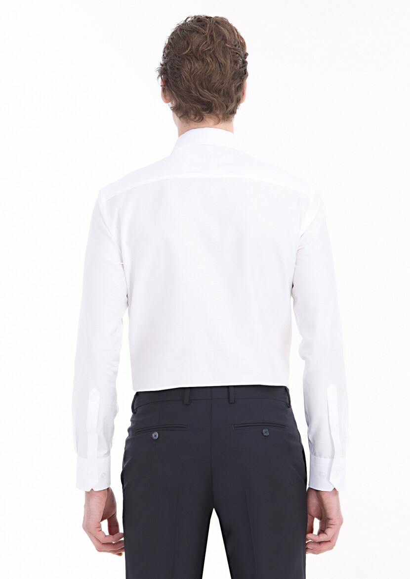 White Plain Regular Fit Long Weaving Classical 100% Cotton Shirt - 6