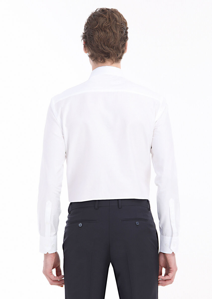 White Plain Regular Fit Long Weaving Classical 100% Cotton Shirt - 6